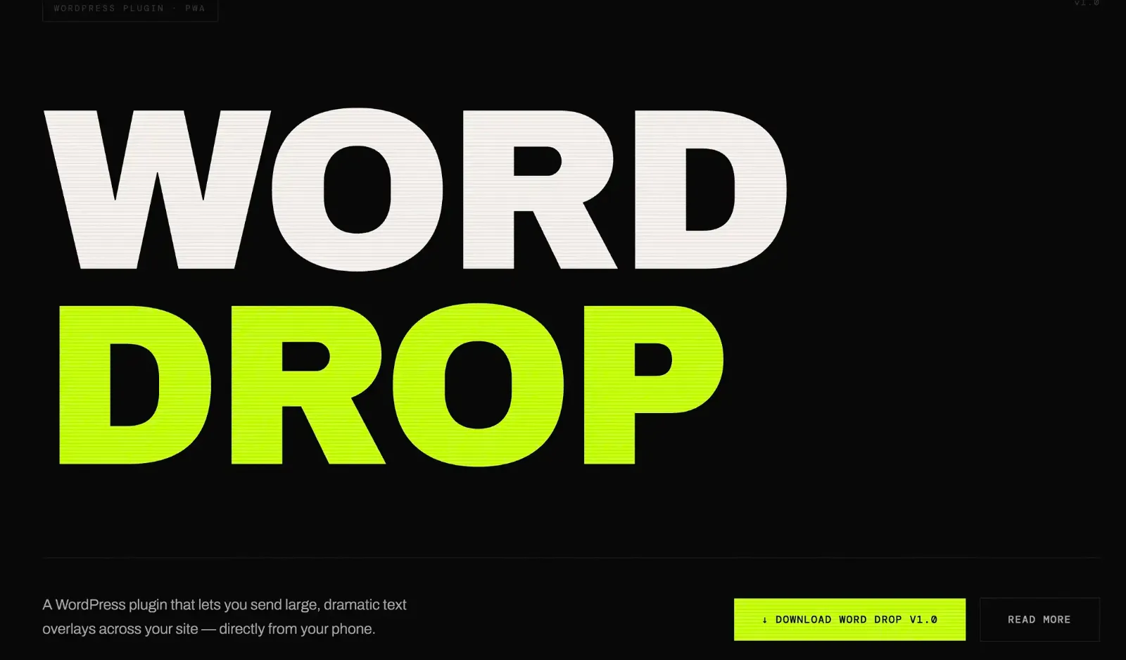 word drop landing page. pwa for wordpress