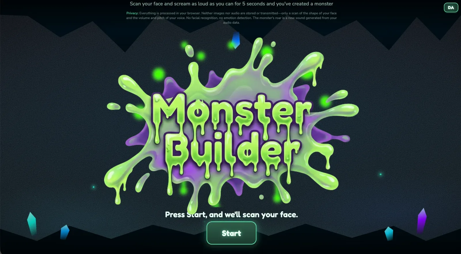 Monster Builder front page. Big slime splash.