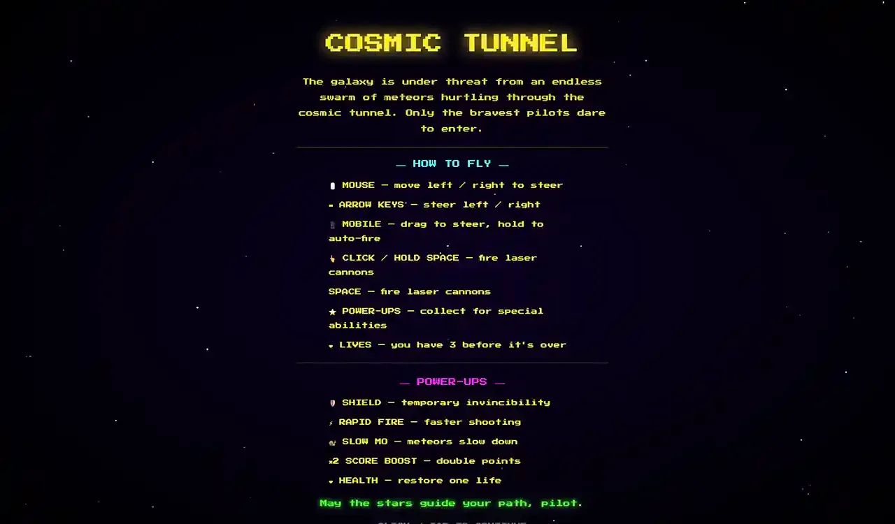 80th Acade cosmic retro tunnel game by Lars Sohl, how to play the game instruktions
