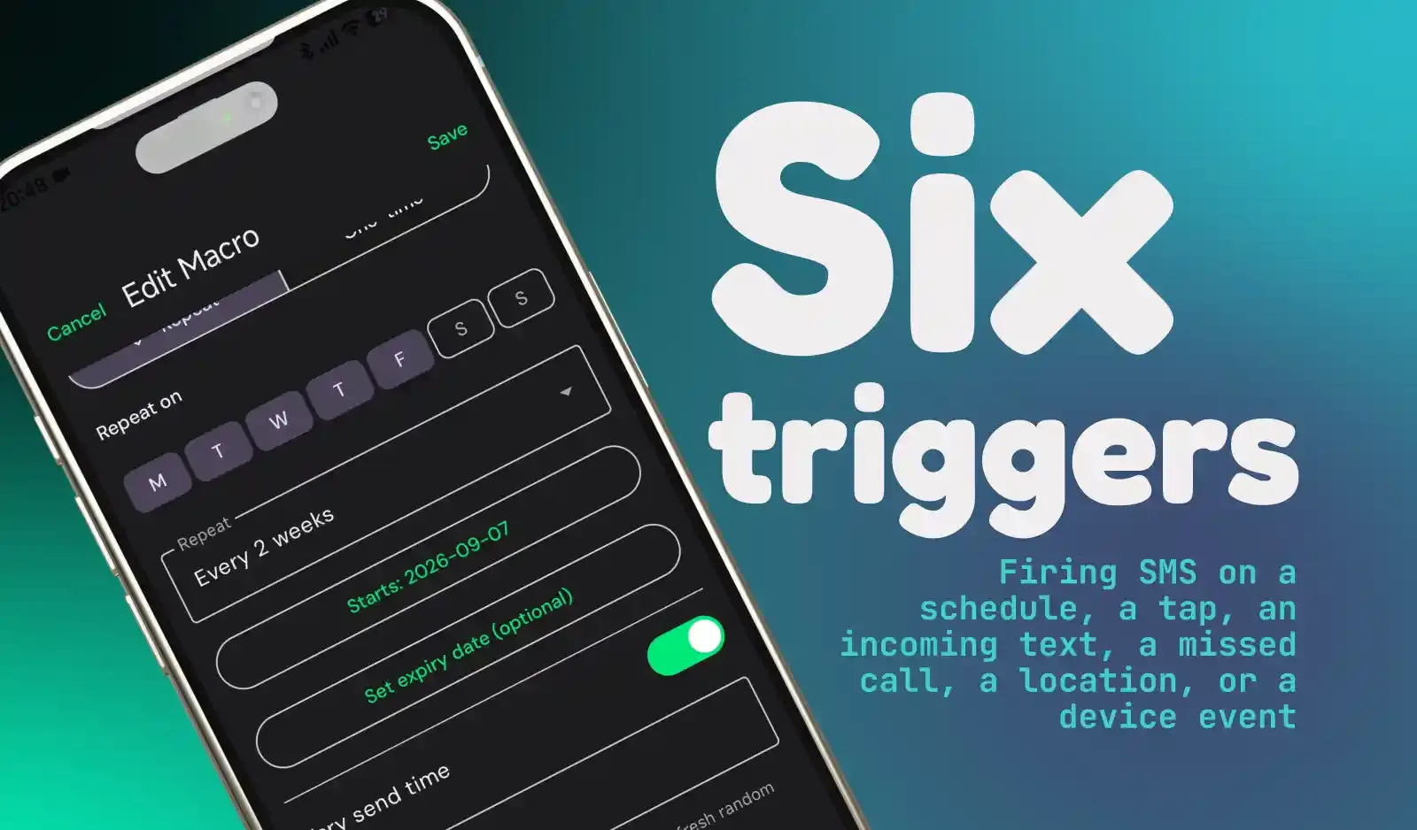 image showning a text Automatiq app has 6 triggers