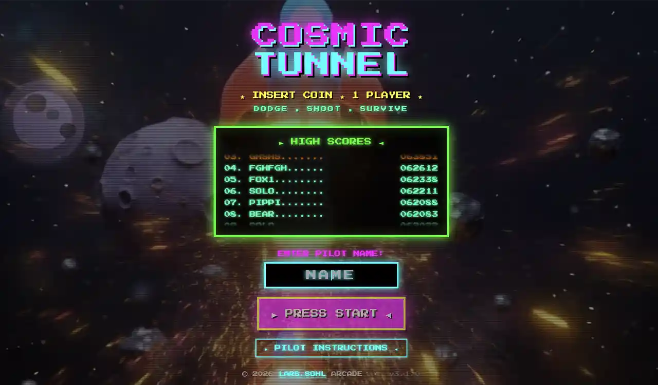 80th Acade cosmic retro tunnel game by Lars Sohl, The UI of gameplay